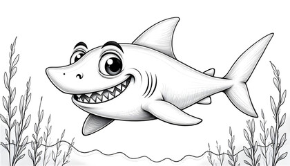 Obraz premium coloring book black and white illustration shark swimming