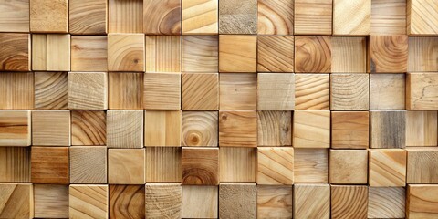 A geometric pattern of wooden squares, showcasing the intricate grains and textures of natural wood, creating a visually appealing and tactile backdrop for design inspiration.