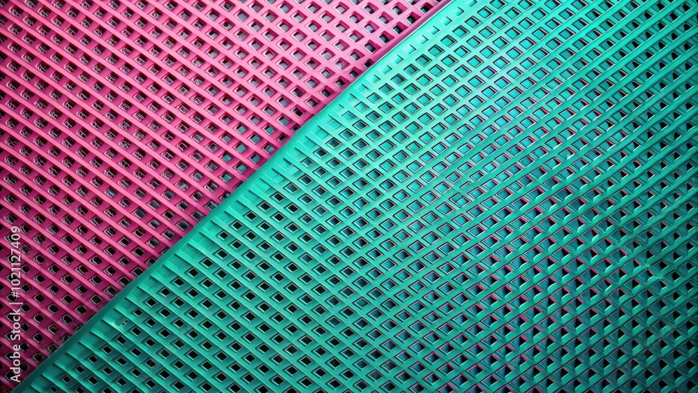 Poster abstract geometric pattern with pink and green grids