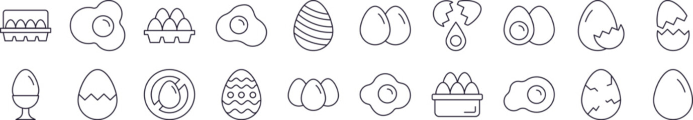 Eggs Line Icon Collection. Editable Stroke. Perfect for Infographics, Articles, Books, Flyers, Banners