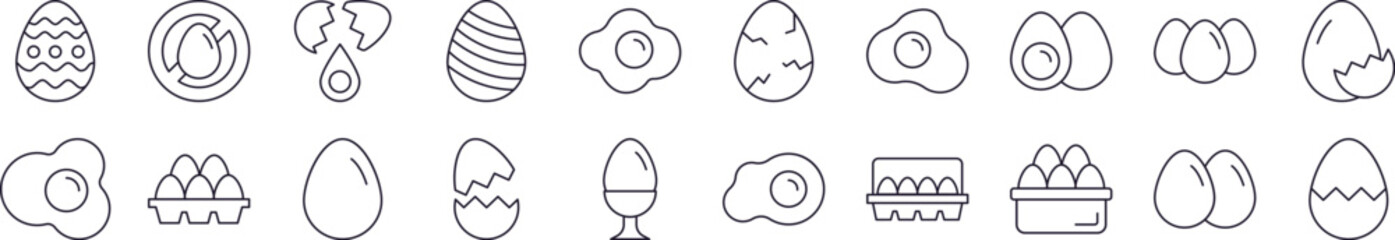 Eggs Outline Icon Collection. Editable Stroke. Perfect for Infographics, Articles, Books, Flyers, Banners