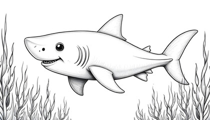 Obraz premium coloring book black and white illustration shark swimming