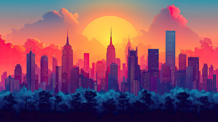 Obraz premium Flat vector illustration of a city landscape