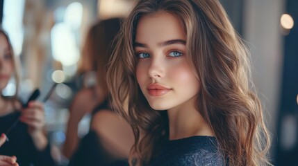 Fototapeta premium Alluring Young Woman with Glamorous Makeup and Hairstyle Posing in Studio