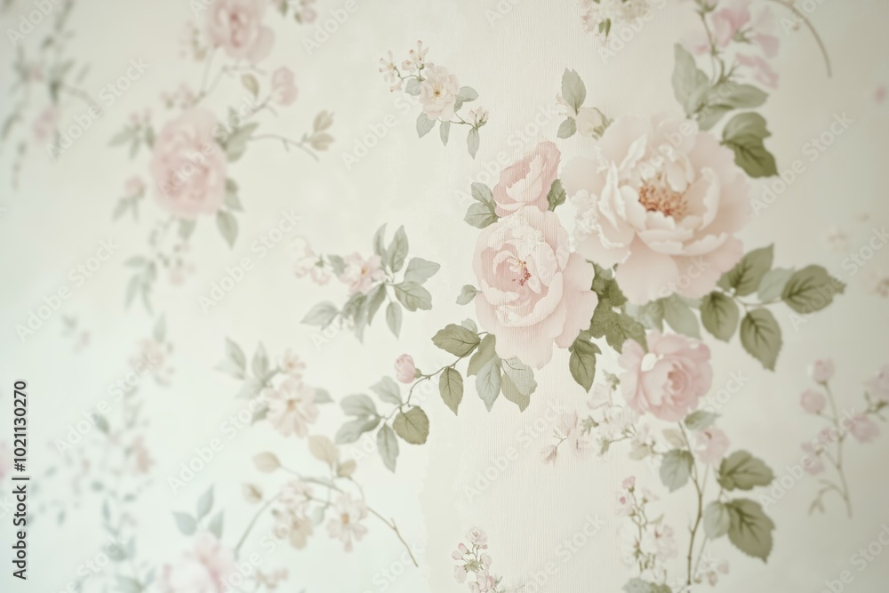 Sticker Elegant floral pattern with vintage roses on soft background - ideal for wallpaper or fabric design.