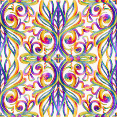 Seamless pattern with stylized ethnic pattern. Hand-drawn illustration.