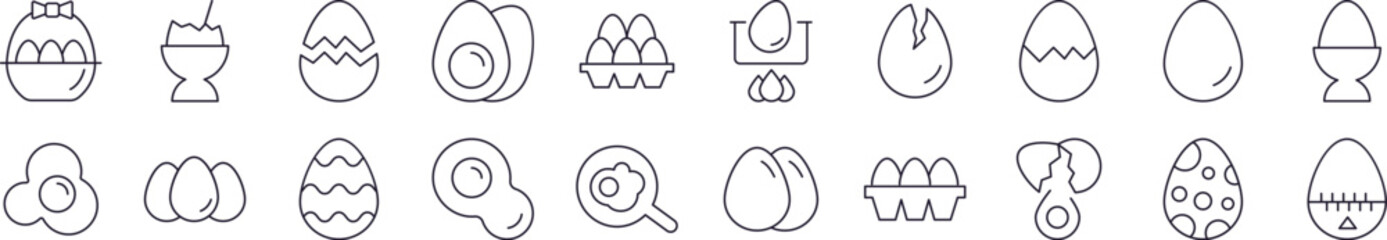 Collection of Line Icons of Various Eggs Drawn with Thin Line for apps, web sites, banners, infographics and other types of design