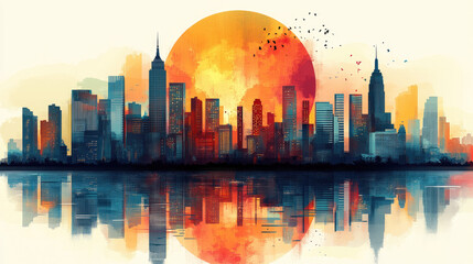 Fototapeta premium Flat vector illustration of a city landscape