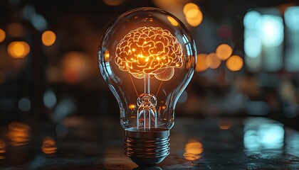 A surreal digital art of a brain within a glowing lightbulb, ideal for Mental Health Day promotions, inspiring creativity and contemplation.