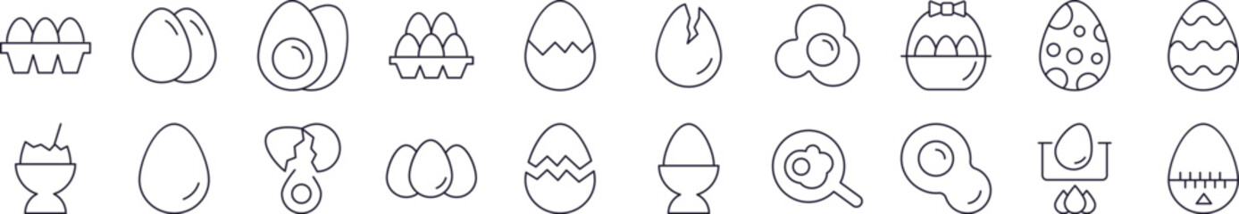 Collection of Icons of Various Eggs Drawn with Thin Line for apps, web sites, banners, infographics and other types of design