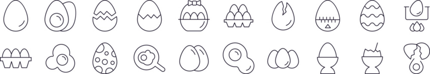 Collection of Outline Symbols of Various Eggs Drawn with Thin Line for apps, web sites, banners, infographics and other types of design