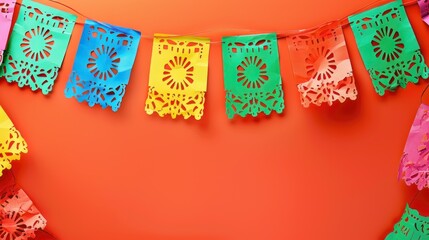 Hispanic heritage month background with mexican paper flags