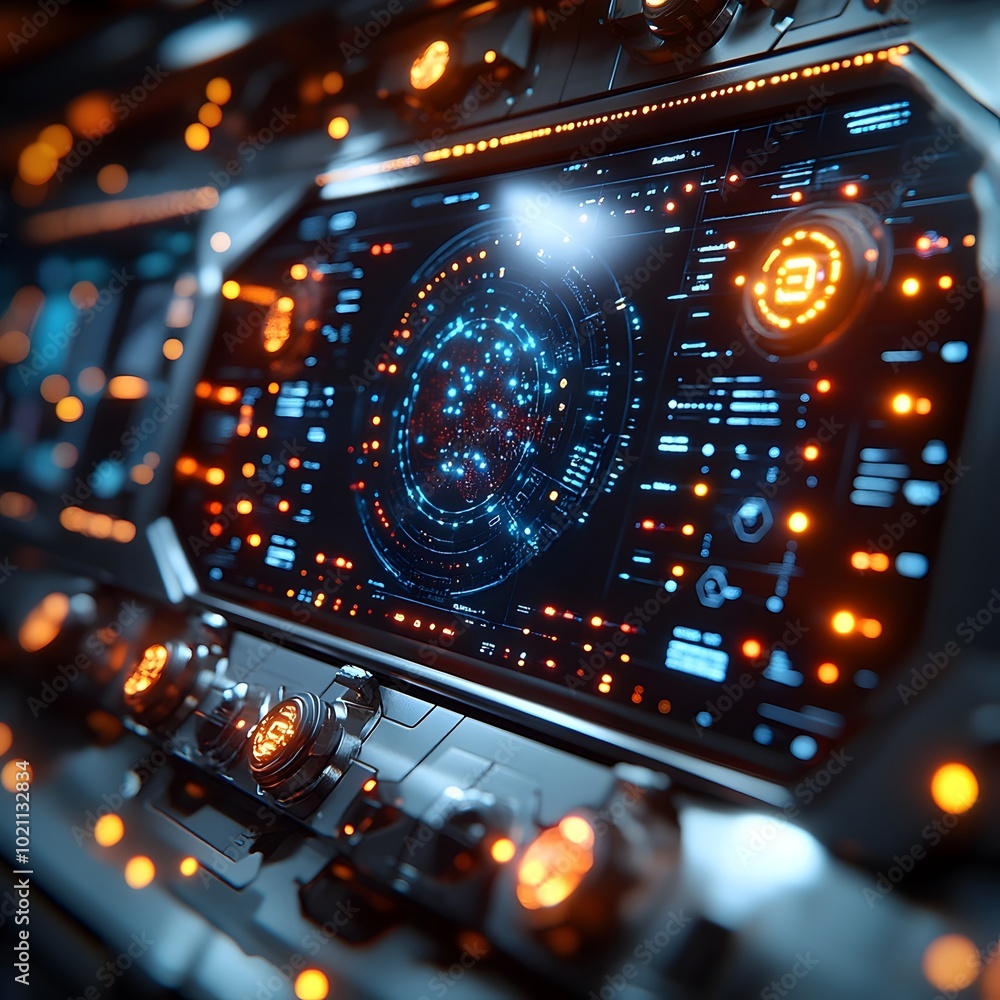 Aufkleber A sleek metallic surface showcasing holographic biotechnology visualizations pulsing data nodes and advanced technological display screens