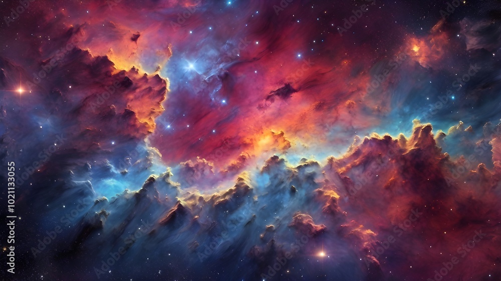 Poster stunning image of colorful nebula clouds in outer space, perfect for astronomy, universe exploration