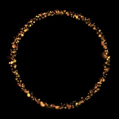 Gold sparkle or glitter lights effect round or circle frame, transparent light bokeh, isolated. Golden border, jewel deco art. Shining dust glowing confetti. Spark object. Png