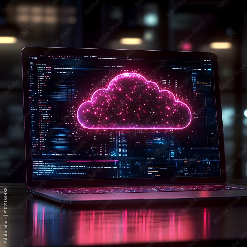 Aufkleber Seamless Cloud Computing Platform Showcased on Laptop Display Enabling Effortless File Transfer to Distant Storage Servers with Abundant Capacity Crisp Photographic Clarity