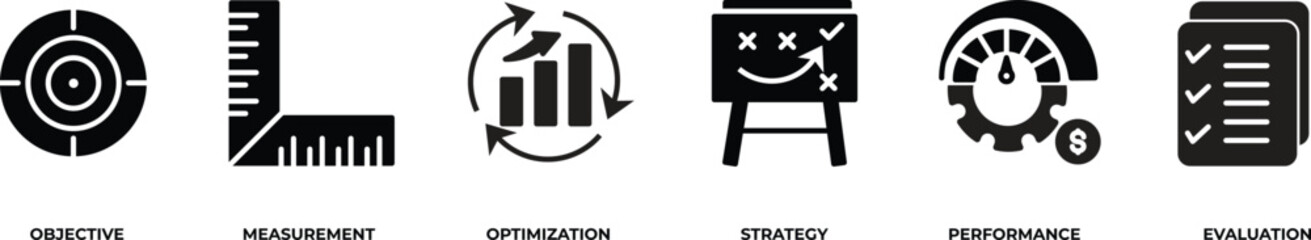 KPI banner web icon vector illustration concept for key performance indicator in the business metrics with an icon of objective, measurement, optimization, strategy, performance, and evaluation