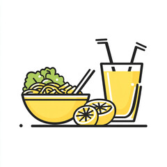 An icon of food and drink in line art style. Minimalistic design on a white background.