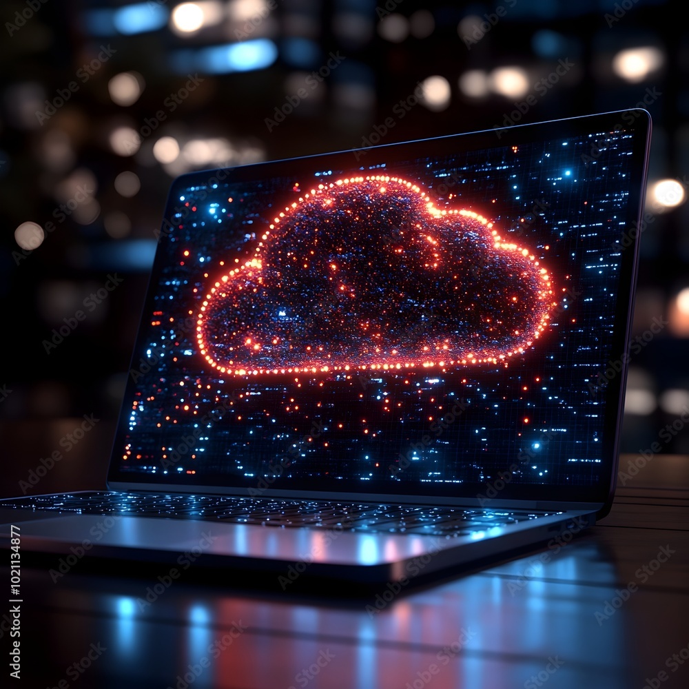 Leinwandbilder Seamless Cloud Computing Platform on Laptop with Expansive Data Storage and Cutting Edge Technology