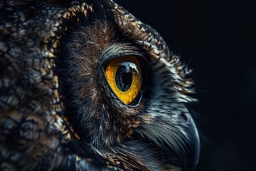 A close-up of an owl showing its captivating golden eye and textured feathers. This image highlights the beauty of nature and wildlife photography. Generative AI
