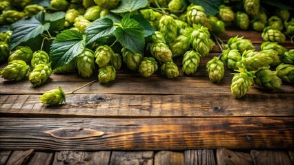 Fresh Green Hops on Rustic Wooden Surface with Copy Space