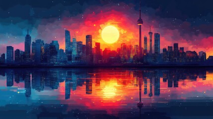 Obraz premium Flat vector illustration of a city landscape