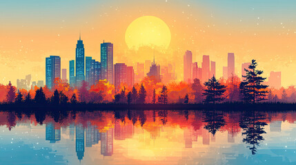 Obraz premium Flat vector illustration of a city landscape