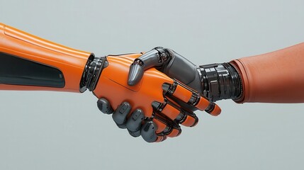 Naklejka premium A handshake between two robots, the promise of collaboration in future technology
