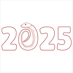 Chinese 2025 Contour New Year Numeric. Zodiac Asia Silhouette Snake