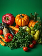Fresh veggies on a green backdrop - world food day world vegetable day halloween backdrop