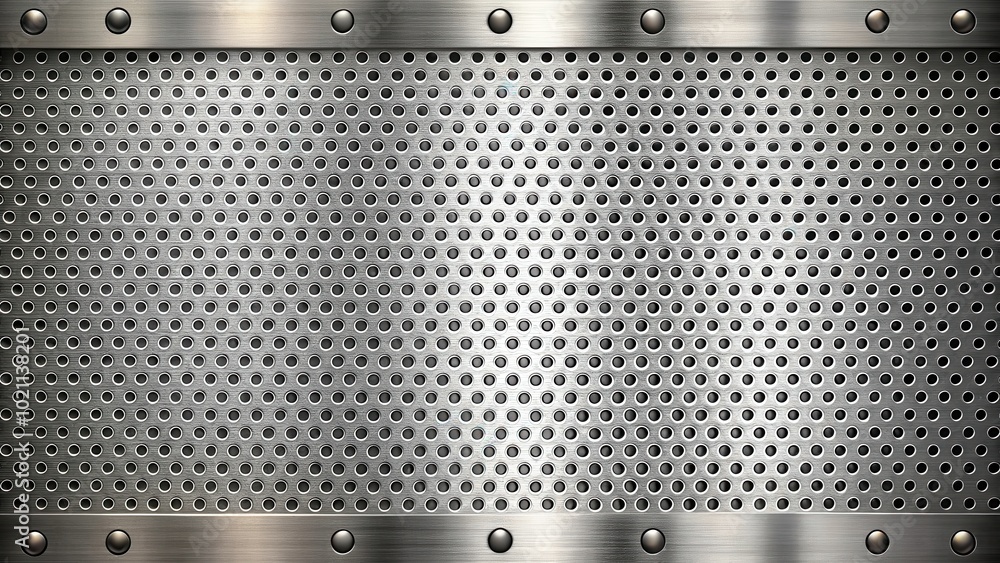 Aufkleber metallic perforated sheet with brushed texture and rivets