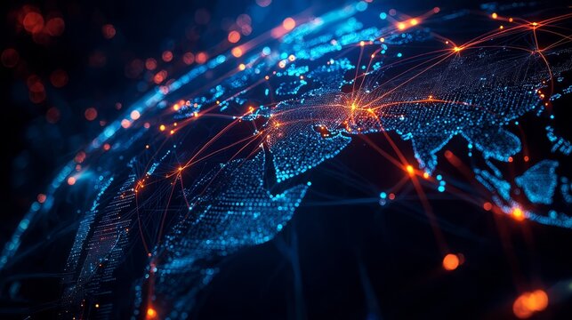World map with connected lines representing a global network of businesses, Global, International market visualization