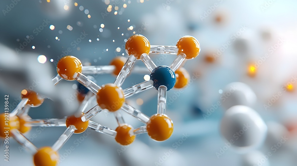 Poster captivating 3d abstract molecular model depicting the intricate interconnectivity of chemical reacti