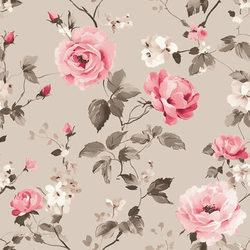 Allover design pattern art and beautiful combination textile designs and vintage flower
