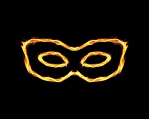 Mask superhero or villain, realistic transparent fiery or flaming. Face or eye mask, template. Flame texture, fire. Danger red hell object. Png