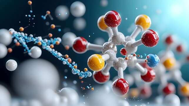 Vibrant 3D of a Molecular Model with Intricate Atomic Bonds and Color Coded Elements Showcasing the Dynamic Nature of Scientific Processes and Evoking a Sense of and Discovery