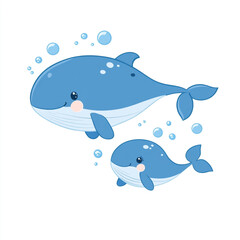 Obraz premium A cute cartoon whale is swimming. Simple illustration with a white background.