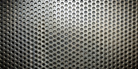 A metallic surface with a repeating pattern of circular holes, offering a textured and industrial aesthetic.