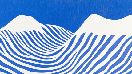 Wavy blue and white lines forming an abstract pattern resembling sand dunes, but with a cool, icy twist, creating a modern, futuristic landscape.

