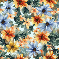 Flowers Seamless pattern with watercolor.
