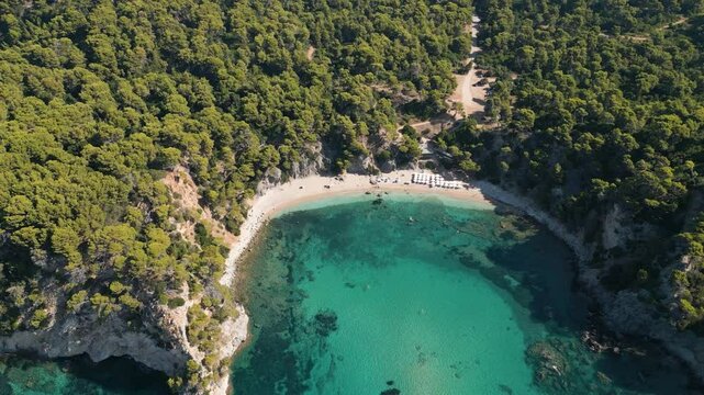 Beautiful aerial view of Alonaki Fanariou beach in Greece