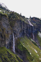 Panoramic view of Batöni waterfalls located in Weisstannen village, St. Gallen, Switzerland