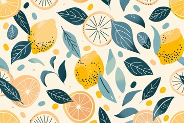 Citrus leaves pattern: lemons and abstract leaves