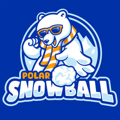 polar bear playing snowball mascot cartoon