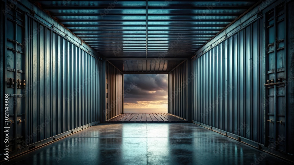 Aufkleber the open container reveals a vast and dramatic sky, a powerful juxtaposition of industrial confineme