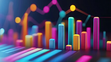 Vibrant, colorful 3D bar graphs illustrating data analysis and trends in a modern, abstract style.