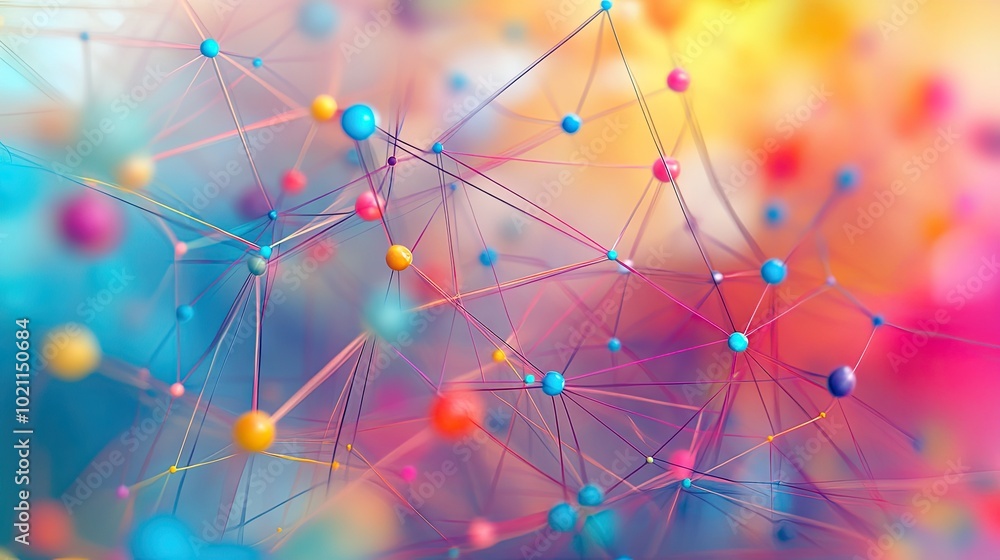 Aufkleber a vibrant abstract network of colorful nodes and connections, creating an energetic and dynamic visu