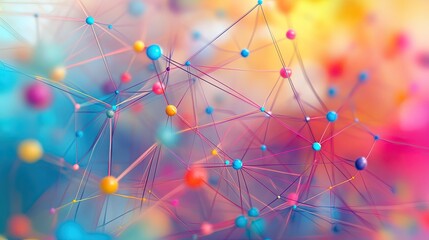 A vibrant abstract network of colorful nodes and connections, creating an energetic and dynamic visual.