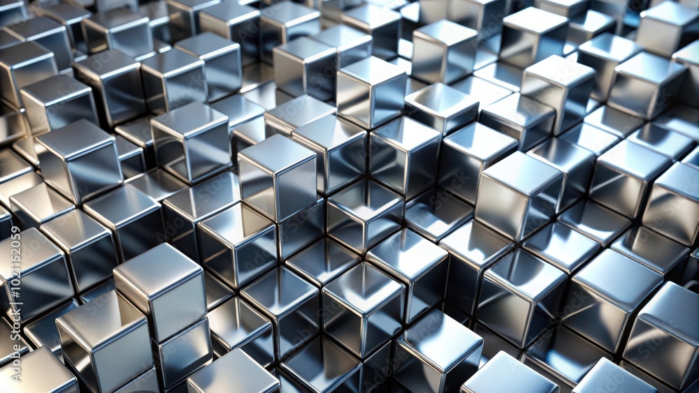 Fototapete abstract metallic cube pattern with reflective surface