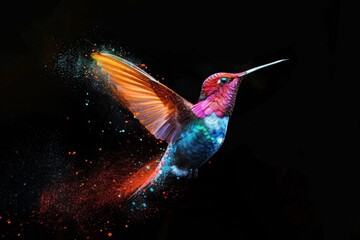Birds. Dispersion, splatter effect on black background
